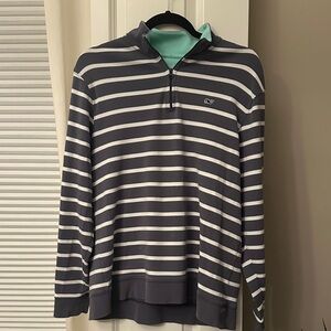 Vineyard Vines Long Sleeve 1/4 Zip Sweater Blue White Striped Pullover Mens M